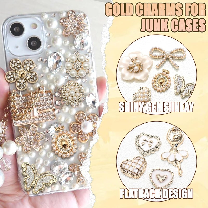 BELICEY Junk Case Charms Elegant Flower Butterfly Charm for Phone Case 3D Bow Heart Bear Junk Phone Case Kit Flatback Pearls Rhinestone for Customizing DIY Craft Accessories - Image 3